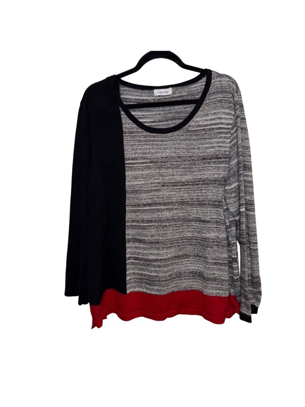 Calvin Klein Womens Colorblock Striped Knit Sweater Black/Grey/Red Long Sleeve M